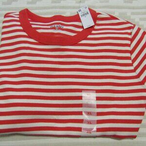 OLD NAVY PULLOVER TEE SHIRT TOP - STRIPED SHORT SLEEVE CREW NECK RED/WHITE XL